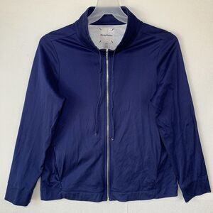 Tommy Bahama Jacket Women L Blue Pima Cotton Gym Athletic Track Golf Pineapple